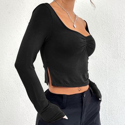 Damen Crop- Langarm Raffungseffekt Eveloria