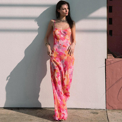Damen Maxikleid Floral-Muster Spaghettiträger Fließend Eveloria