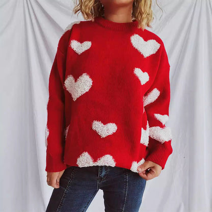 Damen Strickpullover Herzapplikationen Eveloria