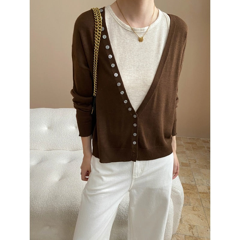 Damen Langarm-Cardigan mit Knöpfen Eveloria - Eveloria