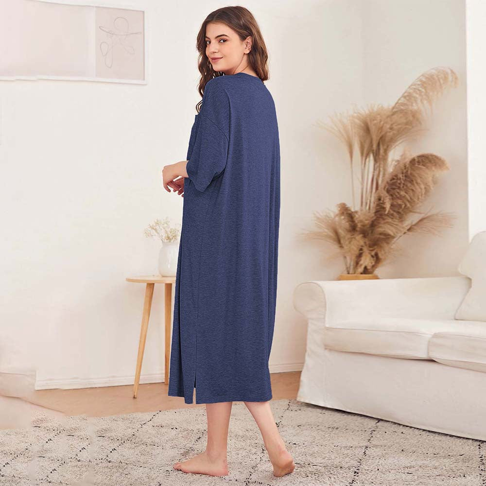 Damen Nachtkleid mit Schlitzen und Brusttasche Eveloria