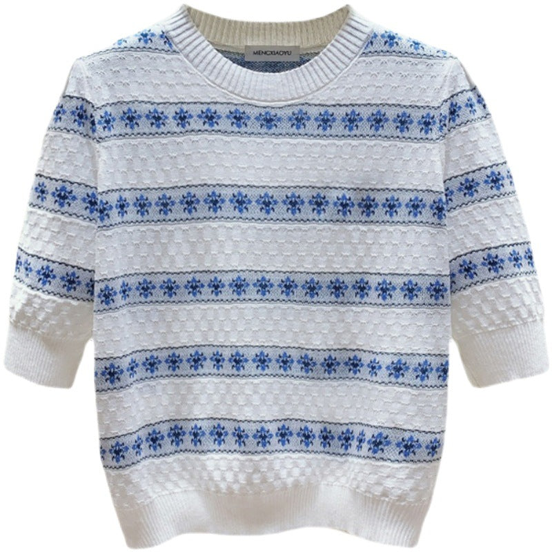 Damen Pullover Baumwolle Strukturiertes Muster Floral Eveloria