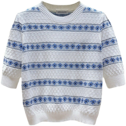 Damen Pullover Baumwolle Strukturiertes Muster Floral Eveloria