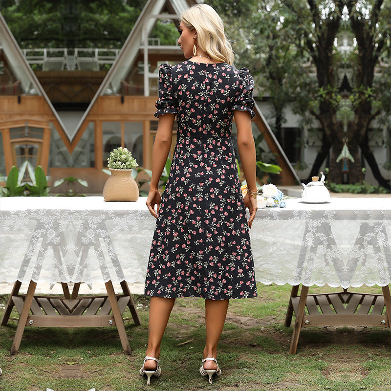 Damen Midikleid Floralmuster Voluminöse Ärmel Eveloria