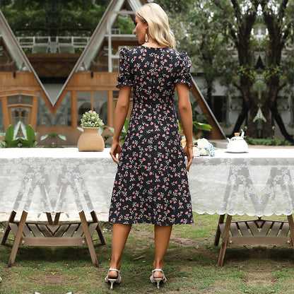 Damen Midikleid Floralmuster Voluminöse Ärmel Eveloria