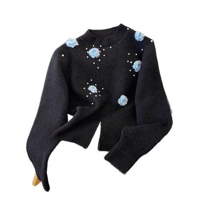 Damen Pullover mit Floralmuster und Applikationen