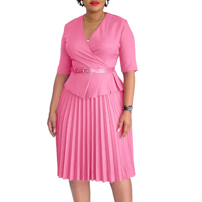 Damen Faltendes Kleid Tailliert Abnehmbarer Gürtel Eveloria