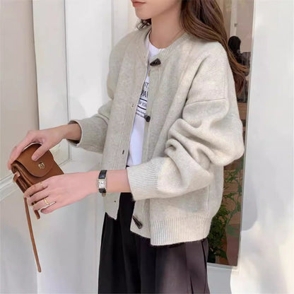 Damen Strickjacke Elegant Knöpfe Beige - Eveloria
