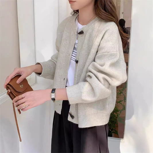 Damen Strickjacke Elegant Knöpfe Beige - Eveloria