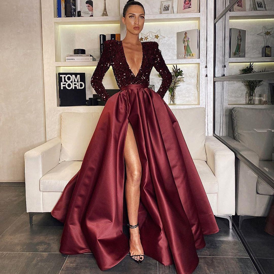 Damen Abendkleid V-Ausschnitt Hochgeschnitten Eveloria - Eveloria