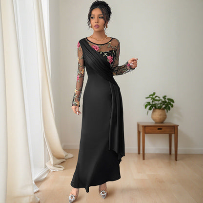 Damen Maxikleid mit floralem Spitzeinsatz Asymmetrisch