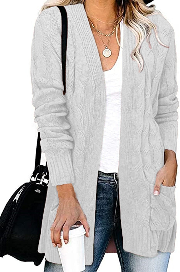 Damen Strickjacke Kabelmuster Offene Taschen Eveloria