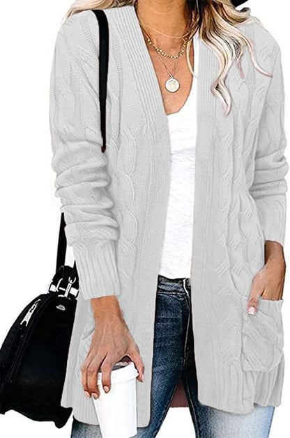 Damen Strickjacke Kabelmuster Offene Taschen Eveloria
