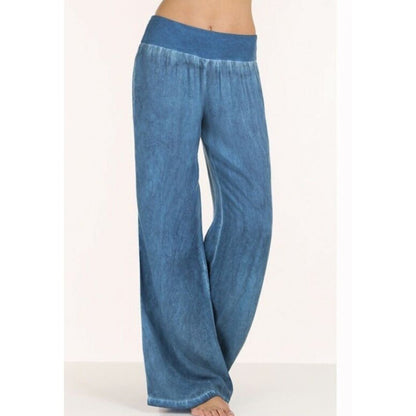Damenweite Fließende Hose Elastischer Bund Denim-Look Blau