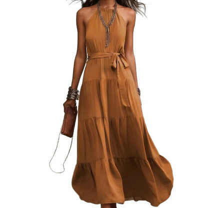 Damen Maxikleid Tiefes Rückendesign Taillengürtel Eveloria