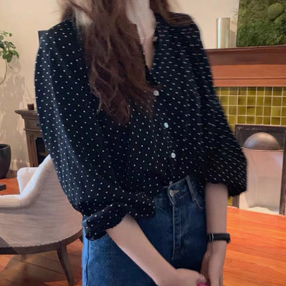 Damen Bluse Puffärmel Dots-Design