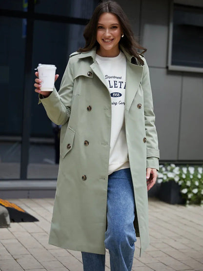 Damen Trenchcoat Doppelter Knopfleiste Taillengürtel