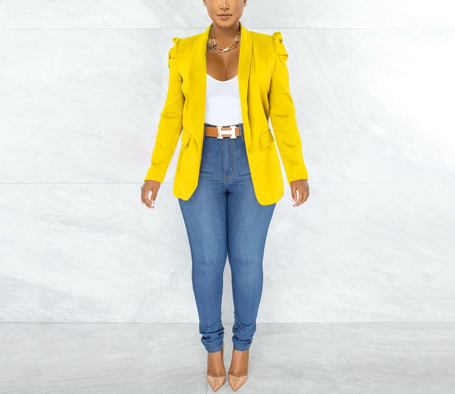 Damen Blazerjacke Puffärmel Tailliert Eveloria
