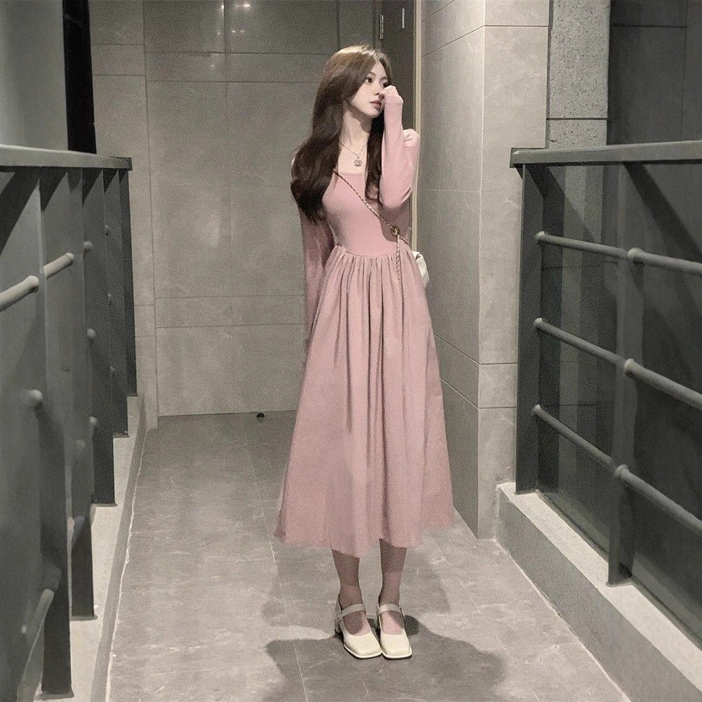 Damen Midi-Kleid Langärmlig Puffärmel