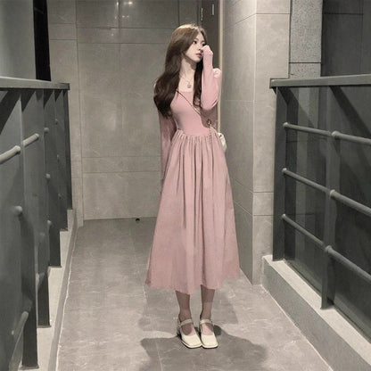 Damen Midi-Kleid Langärmlig Puffärmel