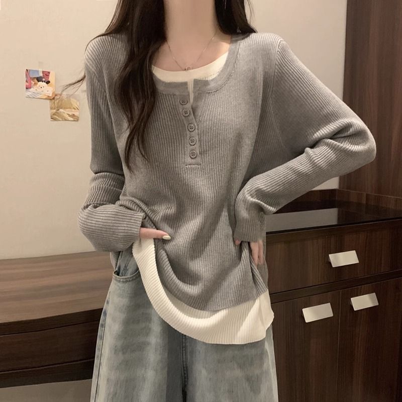 Damen Langarm-Pullover mit Knöpfen Eveloria - Eveloria