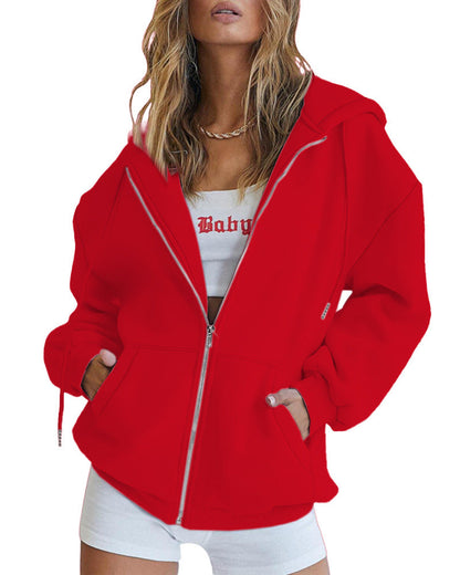 Damen Oversized Kapuzenjacke Reißverschluss Eveloria
