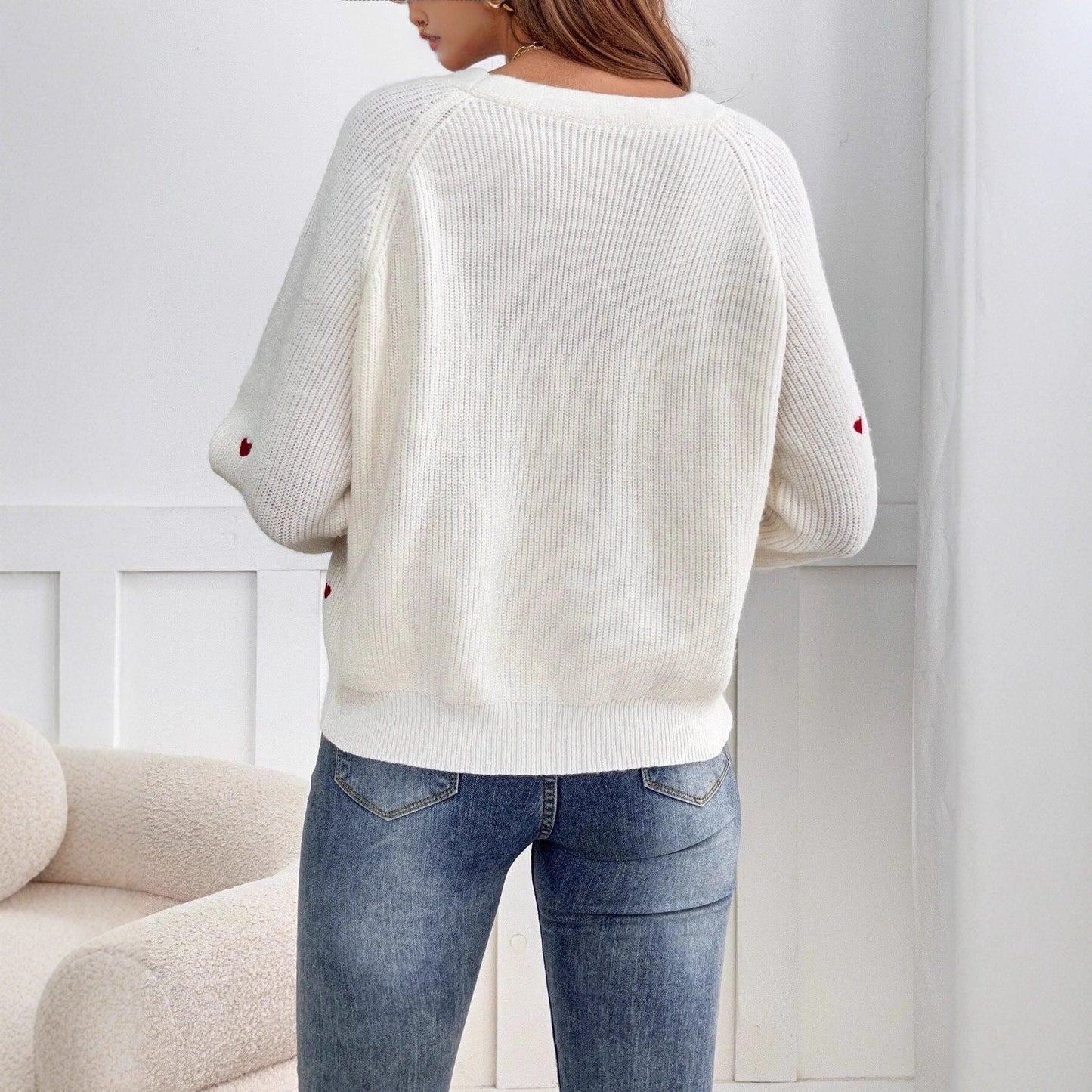 Damen Strickjacke Herzapplikationen Knopfverschluss Eveloria