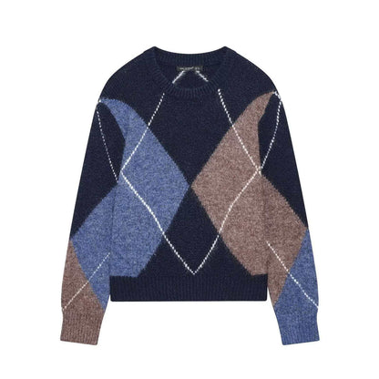Damen Grobstrickpullover Rautenmuster Eveloria