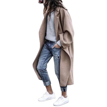 Damen Oversize Wollmantel Reverskragen Beige Eveloria