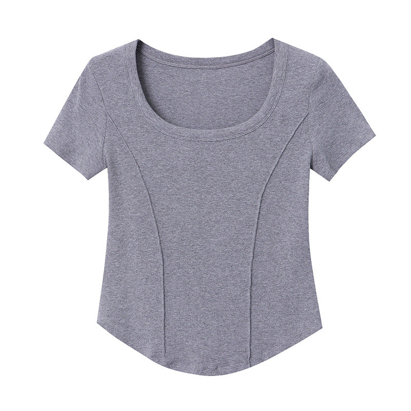 Damen Ripp-T-Shirt Rundhalsausschnitt Figurbetont Eveloria