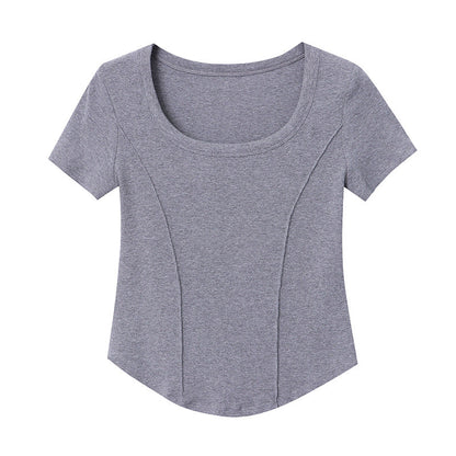 Damen Ripp-T-Shirt Rundhalsausschnitt Figurbetont Eveloria