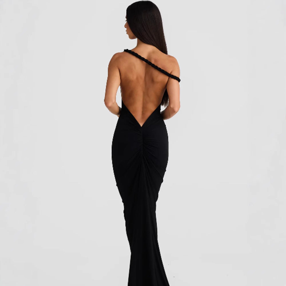 Damen Abendkleid Figurbetont Rundhals Elegantes Halterdesign