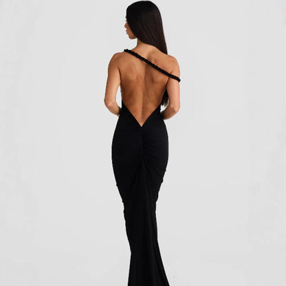 Damen Abendkleid Figurbetont Rundhals Elegantes Halterdesign