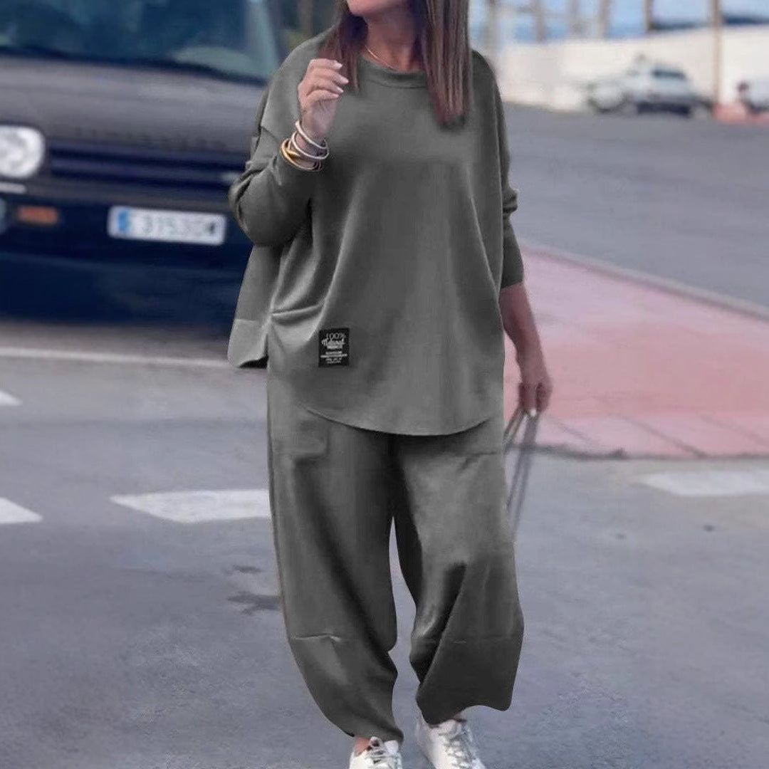 Damen Wohlfühl-Set Oversized Oberteil Bequeme Hose Eveloria