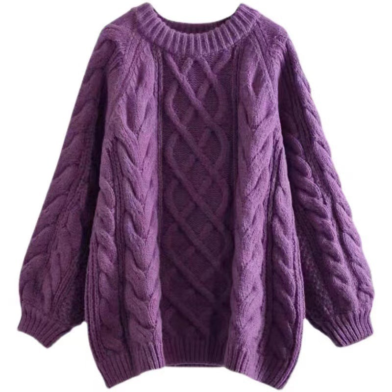 Damen Strickpullover Zopfmuster Weitschnitt Eveloria