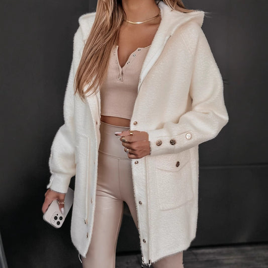Damen Fleecejacke mit Kapuze und Taschen Kuschelig Grau Eveloria - Eveloria