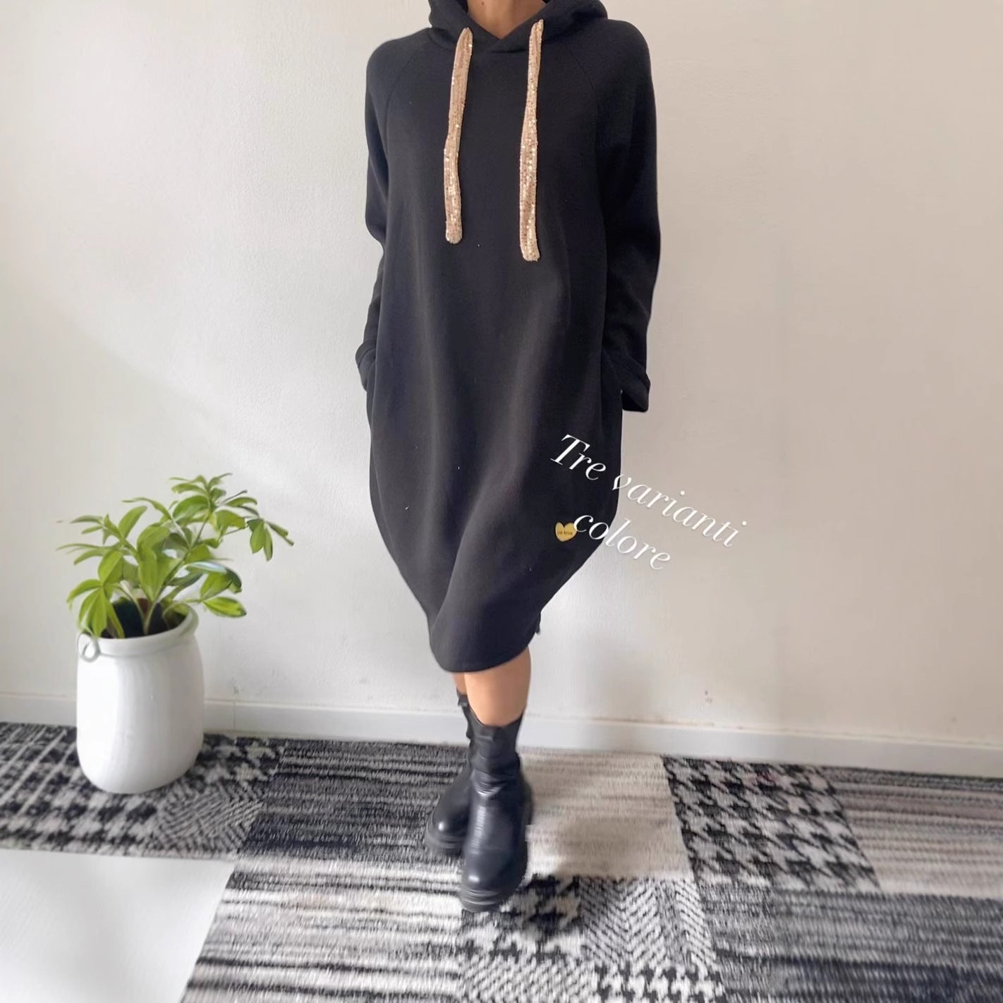 Damen Oversize Kapuzenkleid Glitzernd