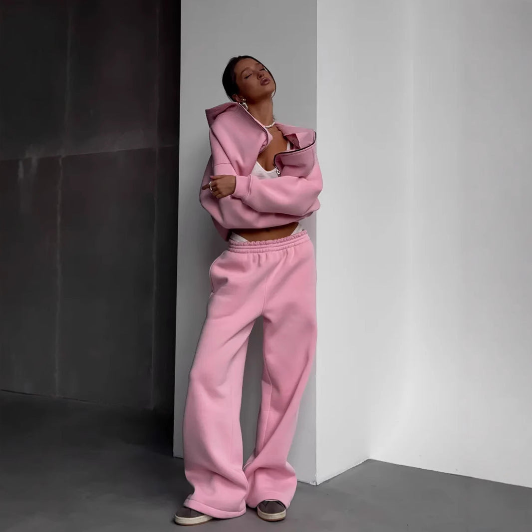 Damen Oversize-Jacke mit Reißverschluss und weiten Hosen