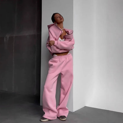 Damen Oversize-Jacke mit Reißverschluss und weiten Hosen