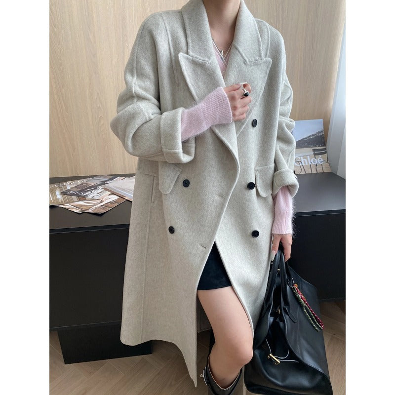Damen Oversized-Mantel Doppelter Knopfleiste Praktische Taschen