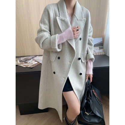 Damen Oversized-Mantel Doppelter Knopfleiste Praktische Taschen