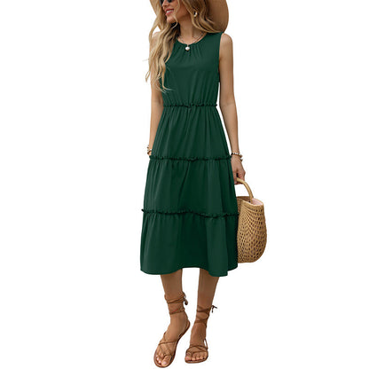 Damen Maxikleid Rüschendetails Elastischer Taillenzug Eveloria