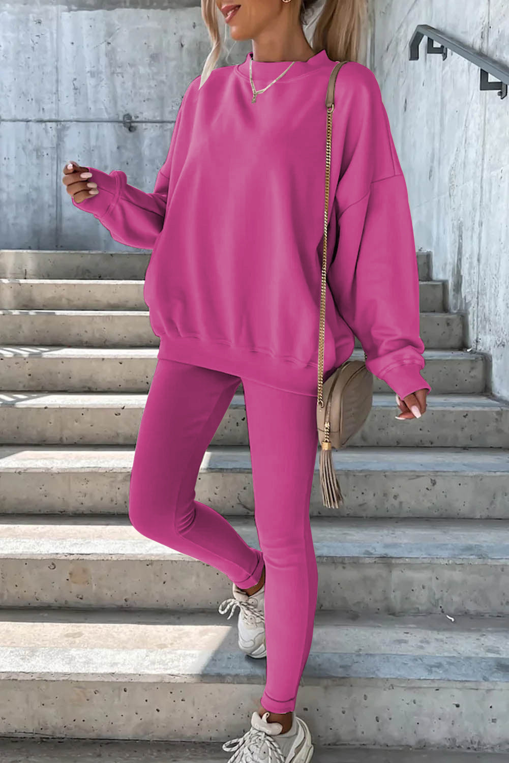 Damen Oversized Sweatshirt Set mit Leggings Grau Eveloria
