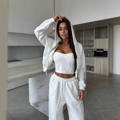 Damen Lounge-Set mit Cropped-Oberteil und Weitem Hoodie