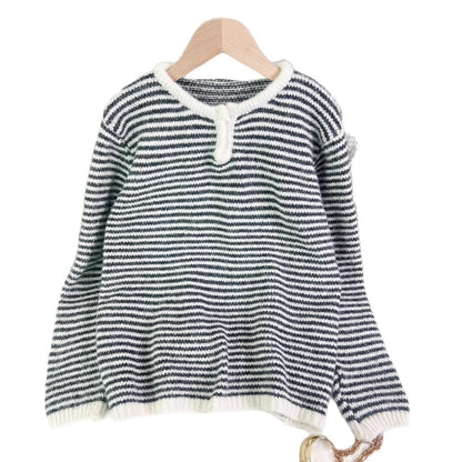 Damen Streifenpullover Lässig Dekorativer Knopf Beige