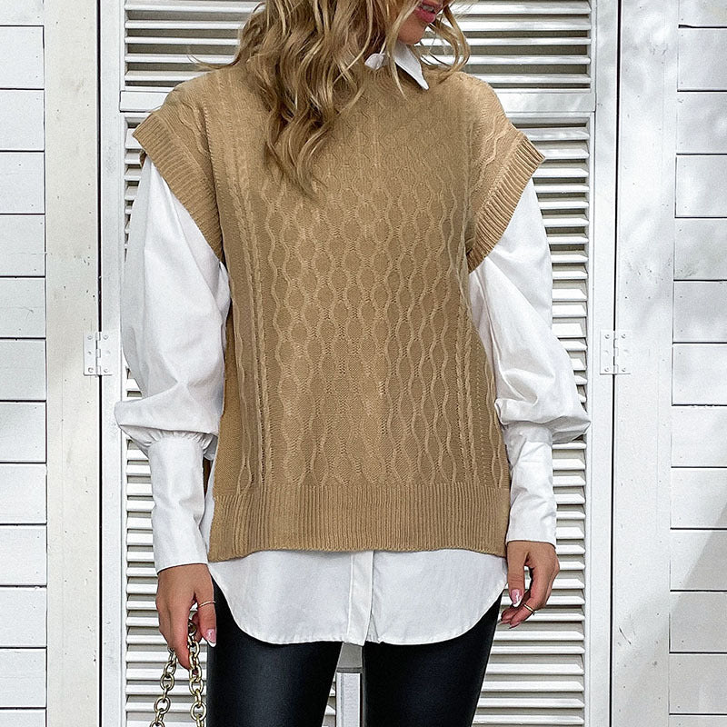 Damen Strickpullover Hohler Kragen Offener Schnitt Eveloria - Eveloria