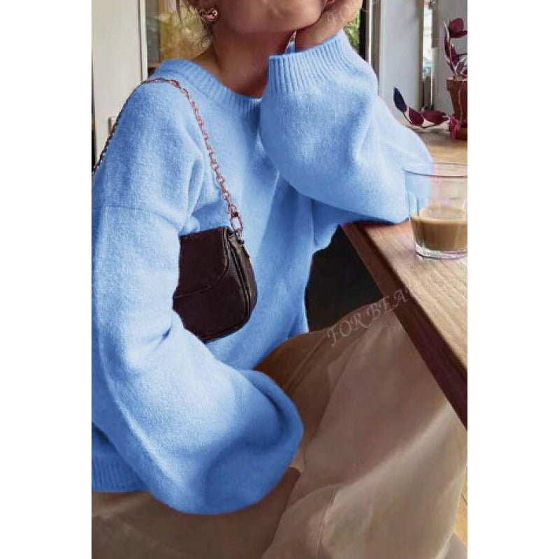 Damen Rundhalspullover Feine Strickmischung Kuschelig Grau Eveloria