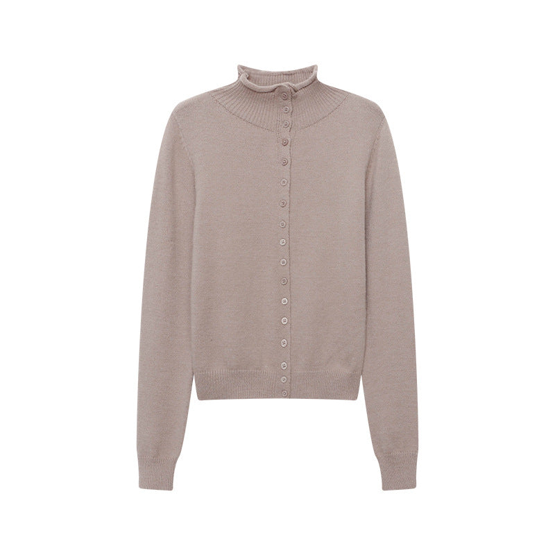 Damen Strickpullover Hohler Kragen Knopfleiste Eveloria