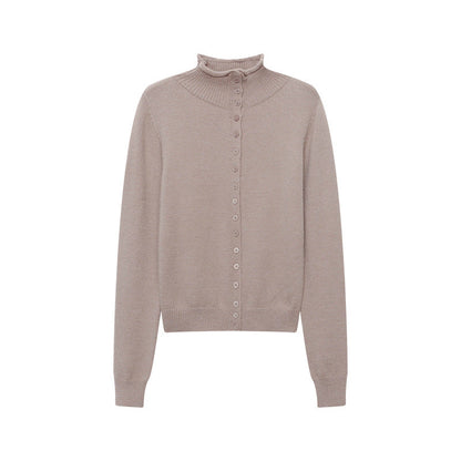 Damen Strickpullover Hohler Kragen Knopfleiste Eveloria