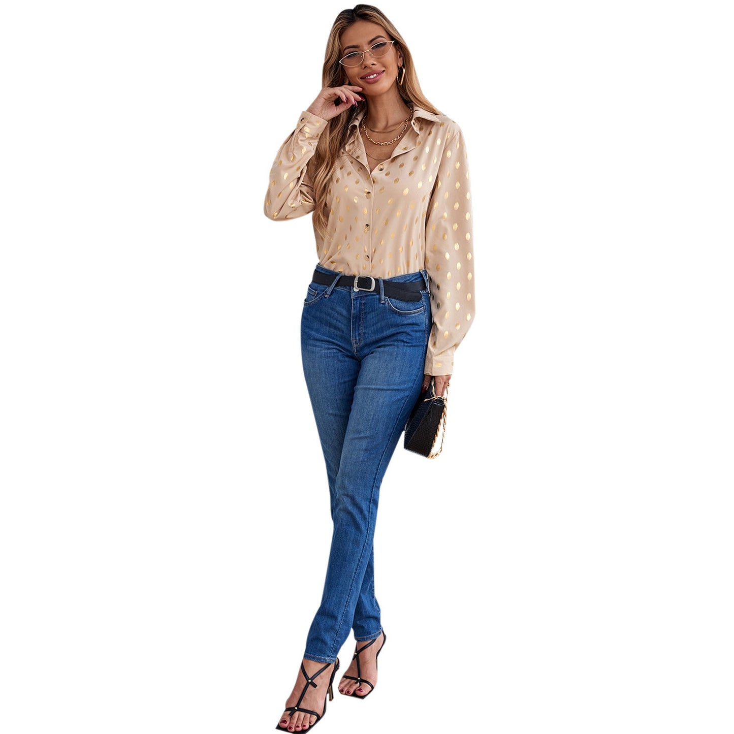 Eveloria Damenbluse Metallic-Druck Schimmernd